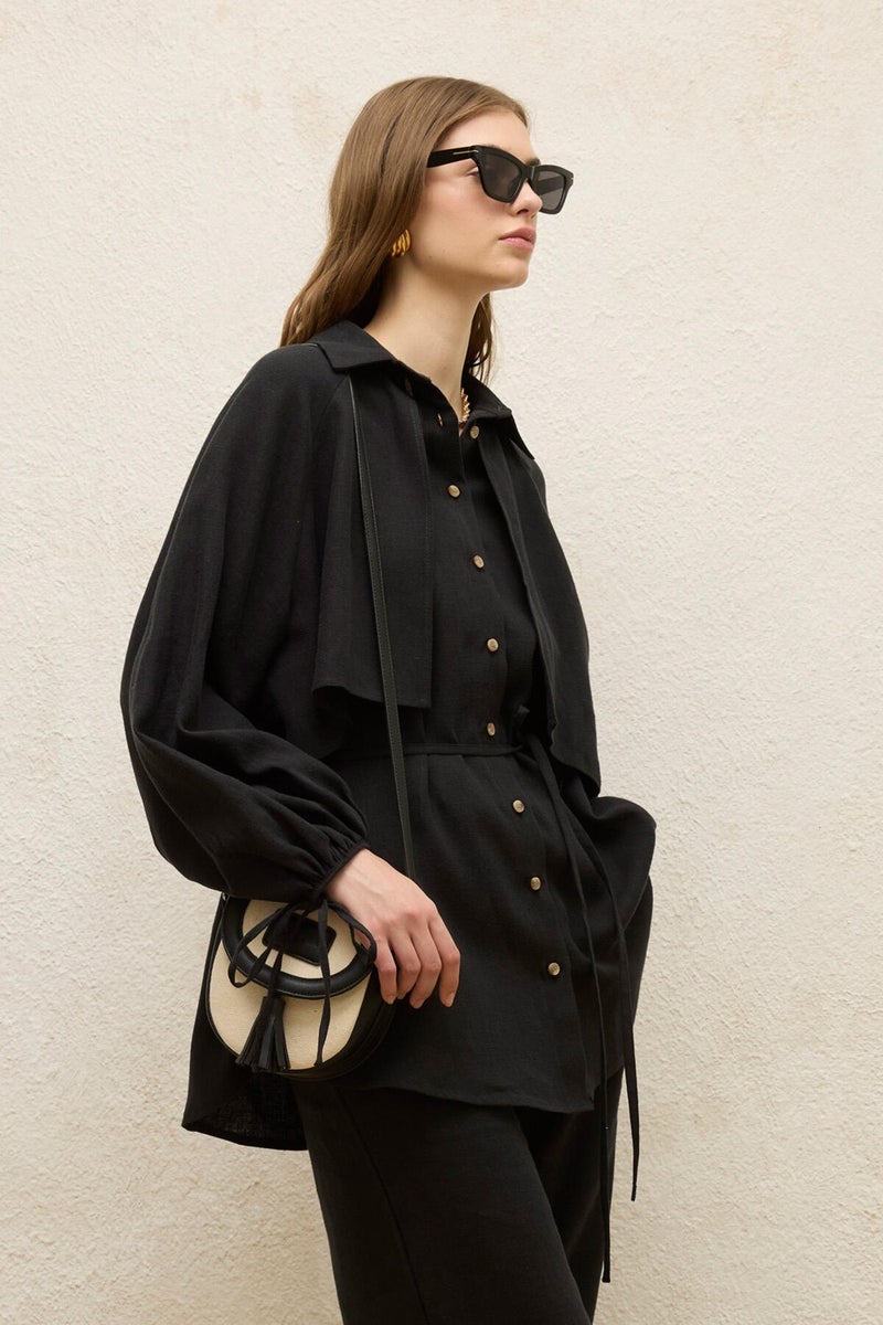 Manuka Linen Trench Coat Shirt Black  - Image 2