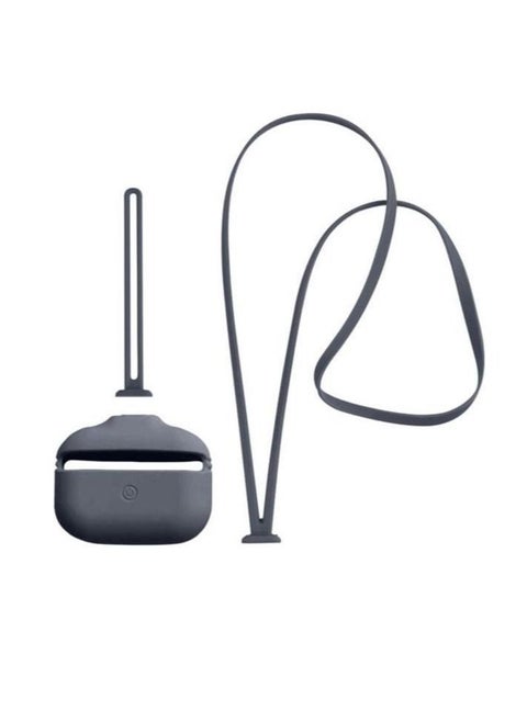 Silicone protective cover with hand and neck strap for apple air pods pro dark gray