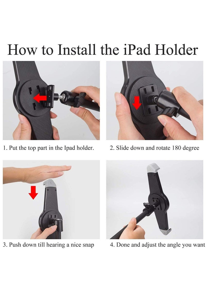 IPad and Mobile Phone Tripod Stand,Height Adjustable 20 to 60 Inch with 360 Degree Rotating Tablet Holder for iPad Air,iPad Pro and More 9.5 to 14.5 Inch Tablets, Coming with Carrying Bag - Image 3