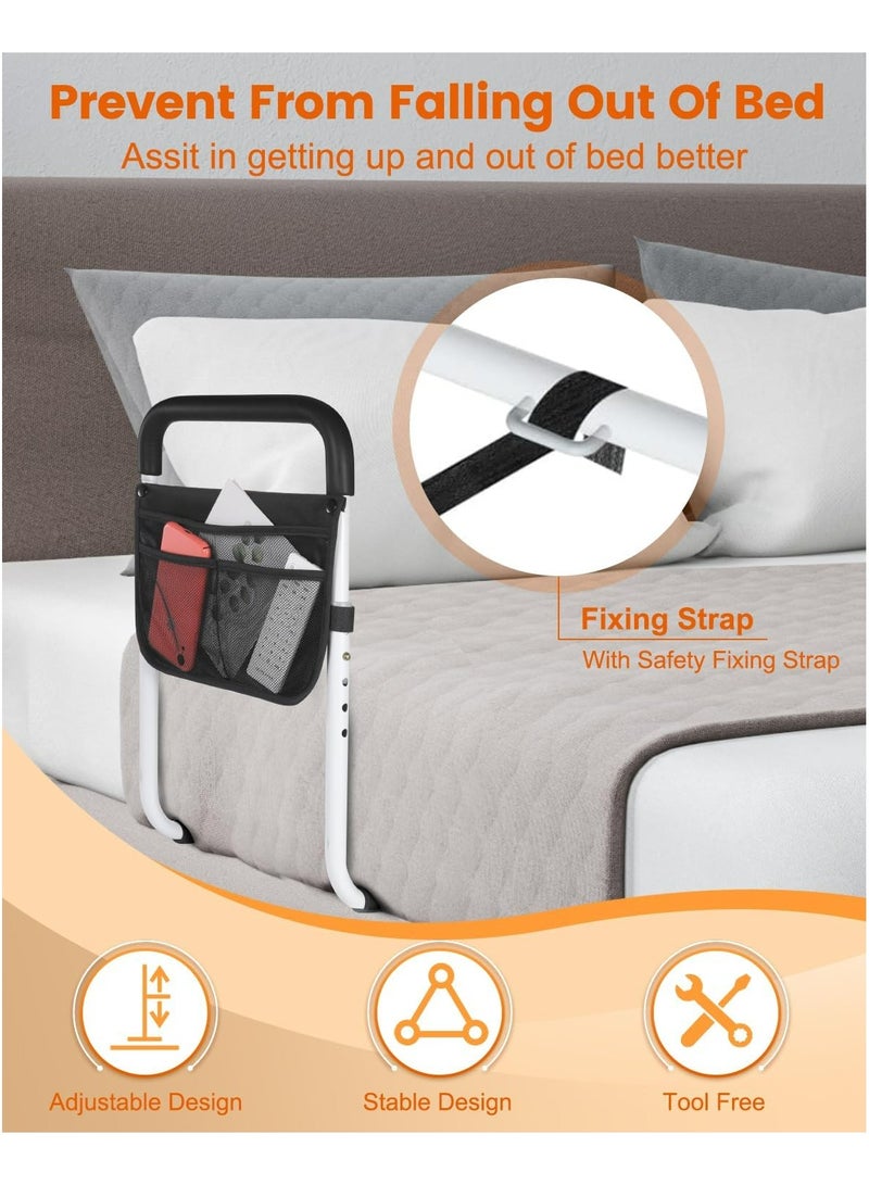 KIIUMI Bed Rails for Elderly Adults Safety,  Adjustable Bed Assist Rail for Seniors, Stable Bed Side Rails Handle Support Bar Bed Guard Rails with Storage Bag & Fixing Strap, White and Black - Image 2