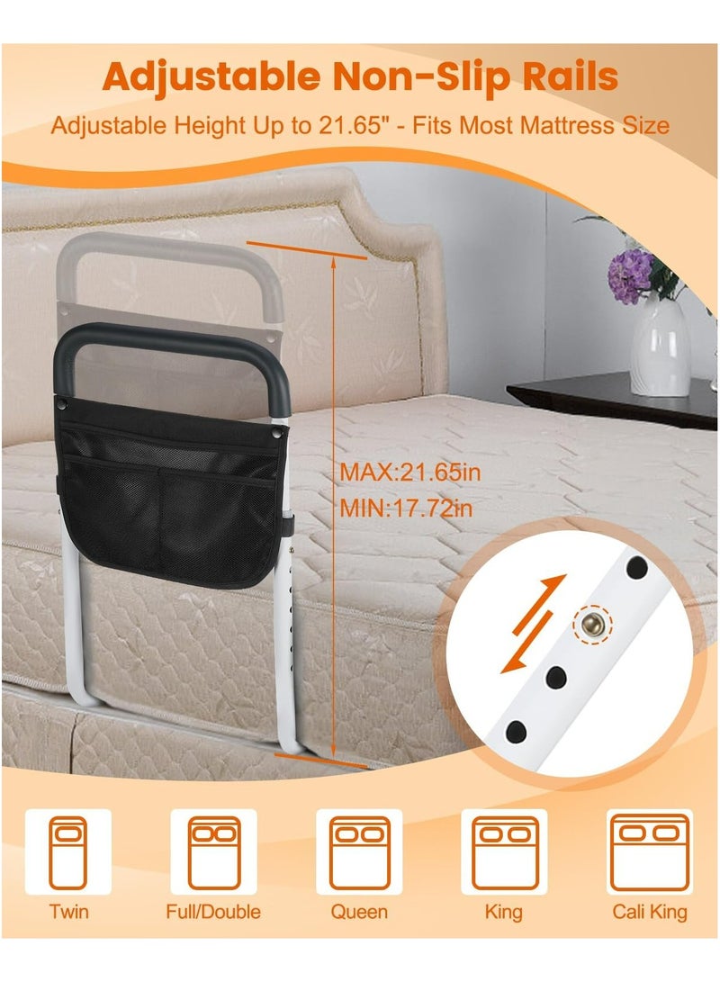 KIIUMI Bed Rails for Elderly Adults Safety,  Adjustable Bed Assist Rail for Seniors, Stable Bed Side Rails Handle Support Bar Bed Guard Rails with Storage Bag & Fixing Strap, White and Black - Image 4
