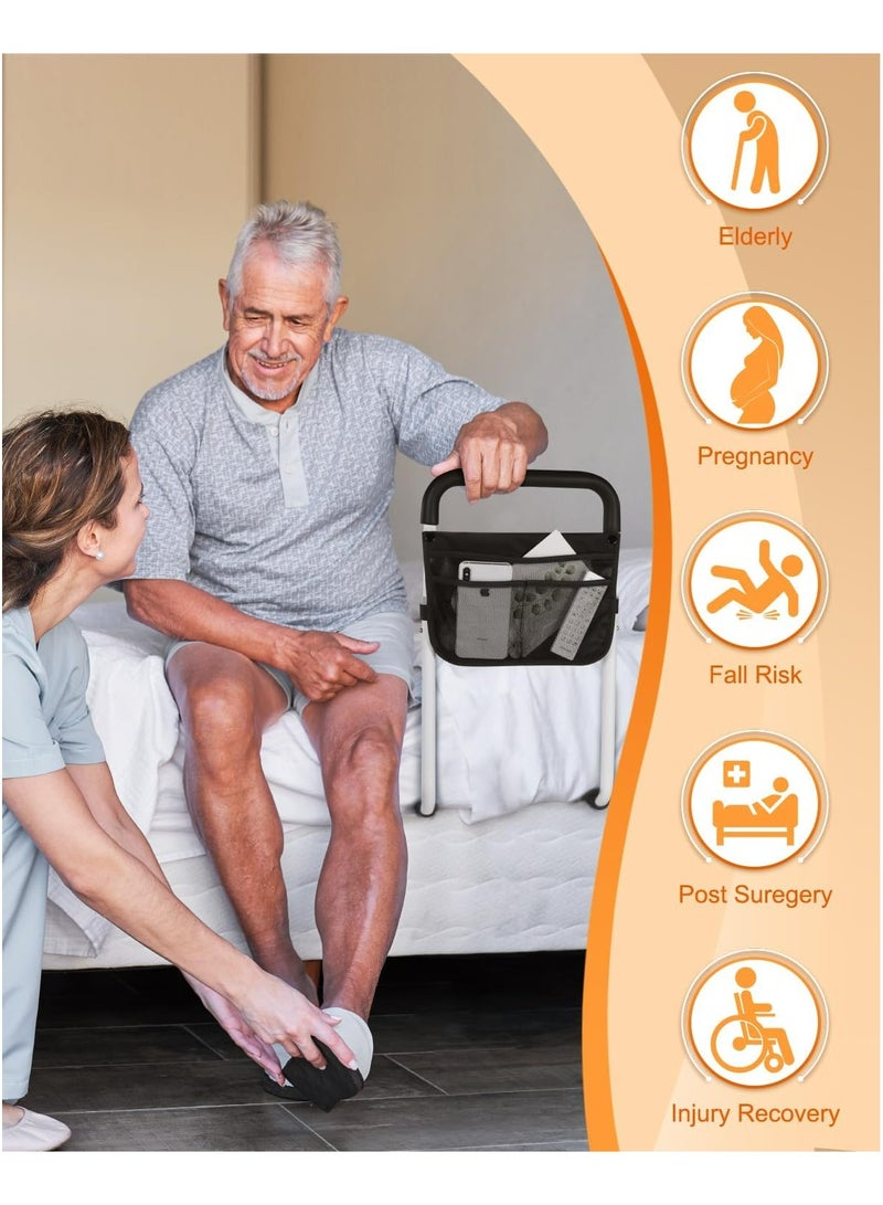 KIIUMI Bed Rails for Elderly Adults Safety,  Adjustable Bed Assist Rail for Seniors, Stable Bed Side Rails Handle Support Bar Bed Guard Rails with Storage Bag & Fixing Strap, White and Black - Image 5