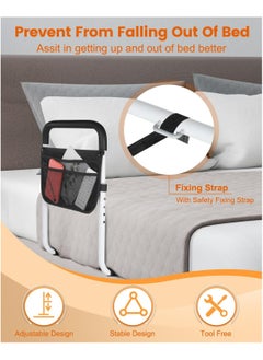 KIIUMI Bed Rails for Elderly Adults Safety,  Adjustable Bed Assist Rail for Seniors, Stable Bed Side Rails Handle Support Bar Bed Guard Rails with Storage Bag & Fixing Strap, White and Black  - Image 3