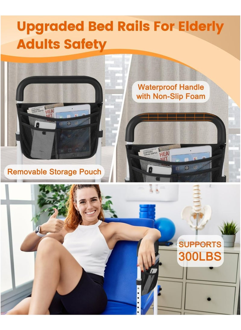 KIIUMI - Bed Rails for Elderly Adults Safety,  Adjustable Bed Assist Rail for Seniors, Stable Bed Side Rails Handle Support Bar Bed Guard Rails with Storage Bag & Fixing Strap, White and Black - Image 1