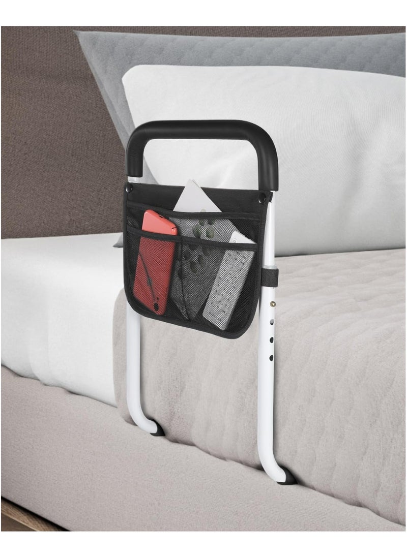 KIIUMI - Bed Rails for Elderly Adults Safety,  Adjustable Bed Assist Rail for Seniors, Stable Bed Side Rails Handle Support Bar Bed Guard Rails with Storage Bag & Fixing Strap, White and Black - Image 1