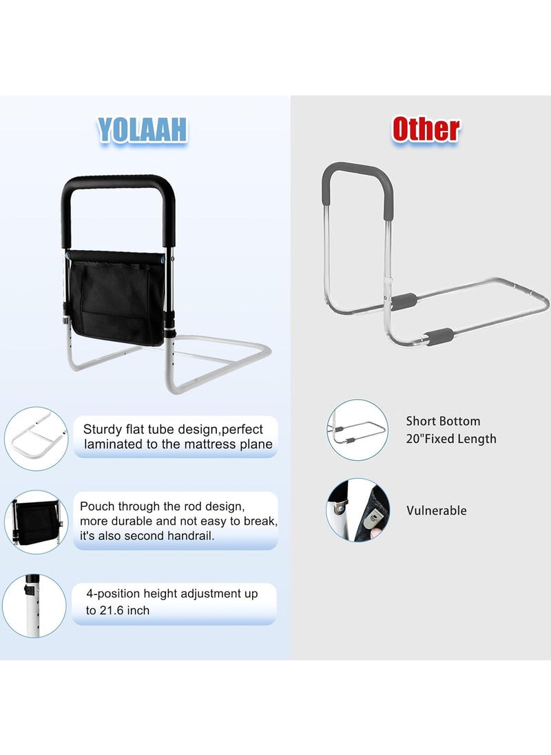 KIIUMI - Bed Rails for Elderly Adults Safety,  Adjustable Bed Assist Rail for Seniors, Stable Bed Side Rails Handle Support Bar Bed Guard Rails with Storage Bag & Fixing Strap, White and Black - Image 1
