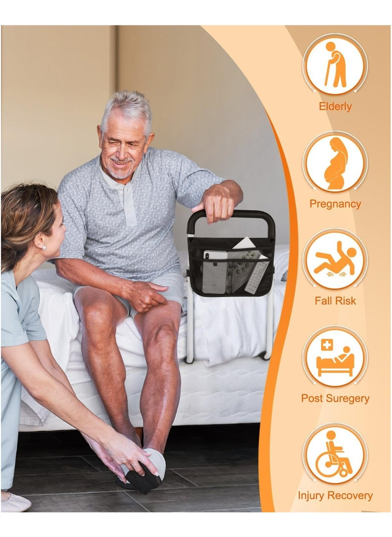 KIIUMI - Bed Rails for Elderly Adults Safety,  Adjustable Bed Assist Rail for Seniors, Stable Bed Side Rails Handle Support Bar Bed Guard Rails with Storage Bag & Fixing Strap, White and Black - Image 1