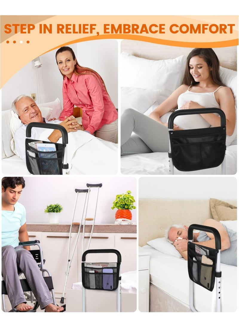 KIIUMI - Bed Rails for Elderly Adults Safety,  Adjustable Bed Assist Rail for Seniors, Stable Bed Side Rails Handle Support Bar Bed Guard Rails with Storage Bag & Fixing Strap, White and Black - Image 1