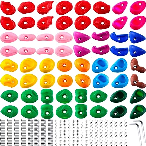 Liliful 64 Pcs Rock Climbing Hold Set Kids Rock Wall Climbing Kit Adult Mix Colored Grip with Mounting Hardware Wrenches for Outdoor Indoor Playground Backyard Back to School Gift - Image 1