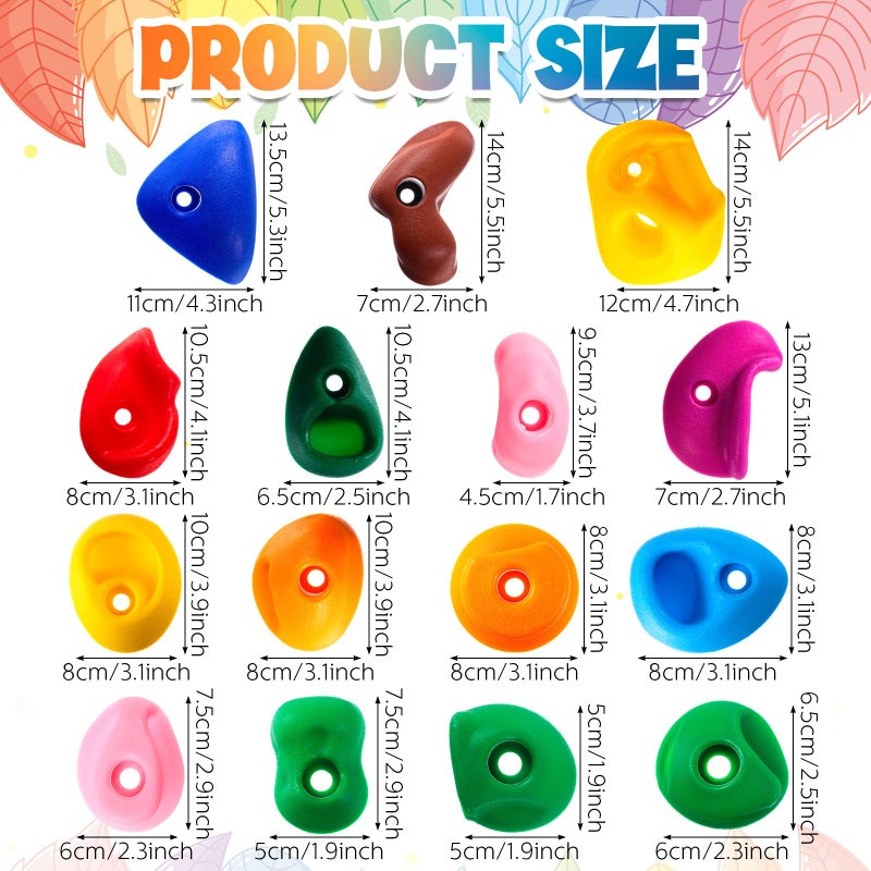 Liliful 64 Pcs Rock Climbing Hold Set Kids Rock Wall Climbing Kit Adult Mix Colored Grip with Mounting Hardware Wrenches for Outdoor Indoor Playground Backyard Back to School Gift - Image 3