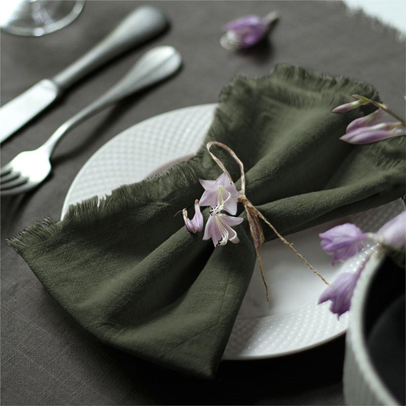 Ayuzawa Handmade Cloth Napkins 100 Cotton Napkins with FringeDelicate Handmade Cloth Napkins for Dinners Parties Weddings and More18 x 18 Inch Set of 6  Olive Green