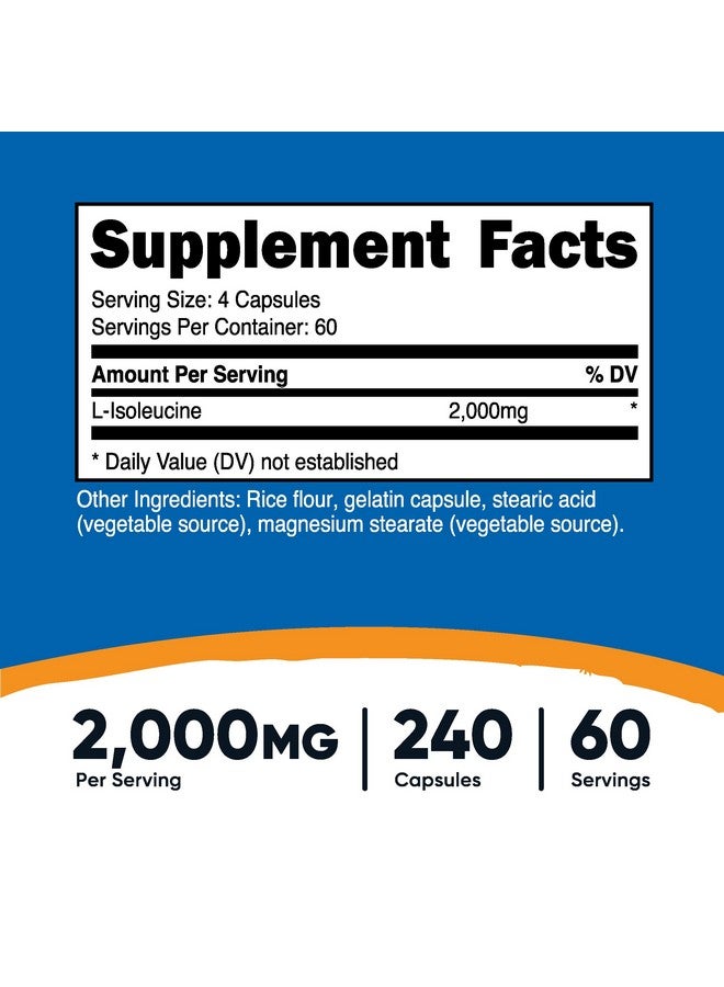 Nutricost L-Isoleucine 2000mg Per Serving, 240 Capsules (60 Servings) - Image 2