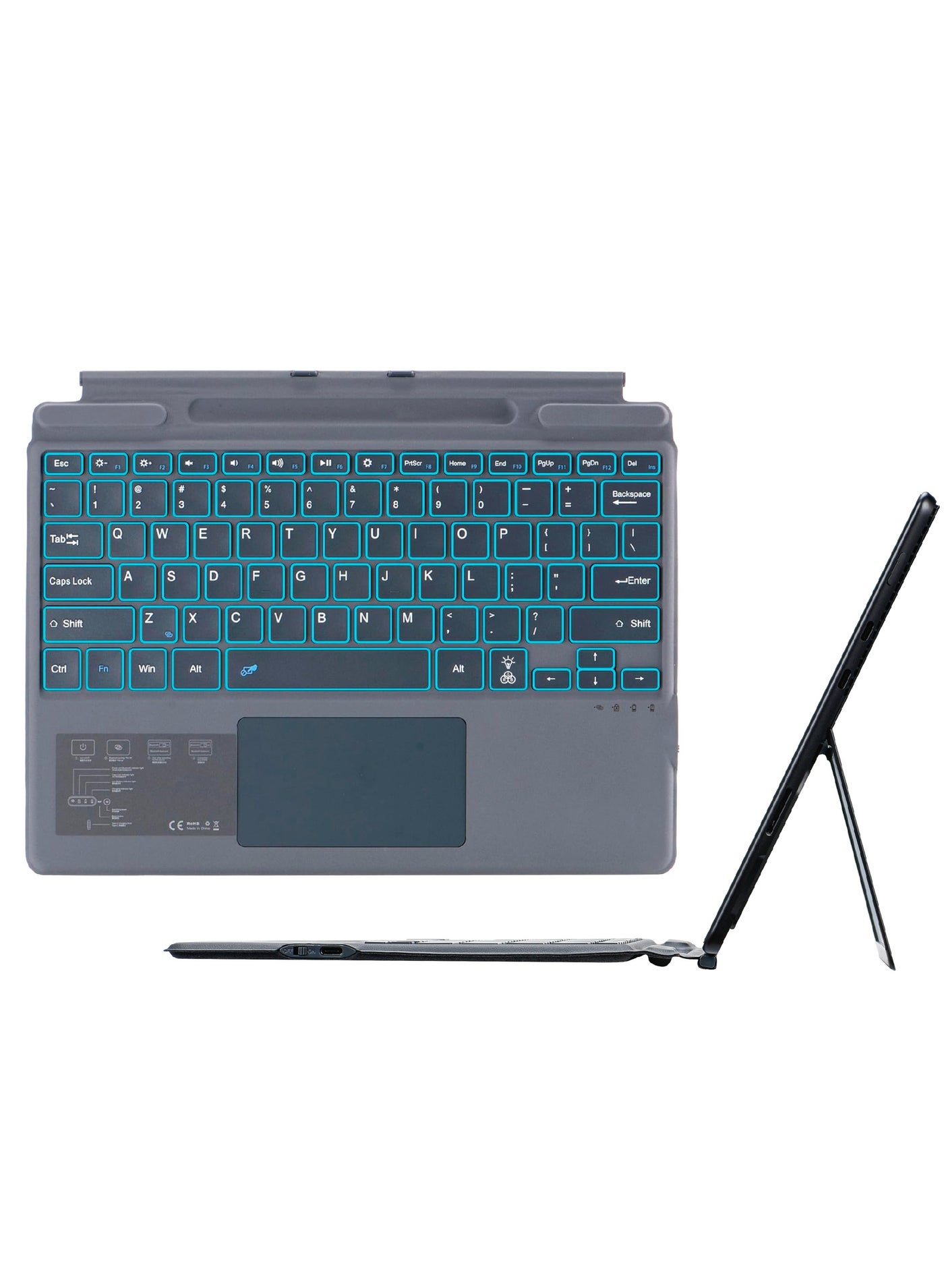 Rock Pow Wireless Keyboard Type Cover Trackpad For Microsoft Surface Pro 9/Pro 8/Pro X/Pro 10/Pro 11 13 Inch,Bluetooth 5.0 Wireless 7-Color Backlit Surface Pro 11/10/9/8/X with Pencil Holder