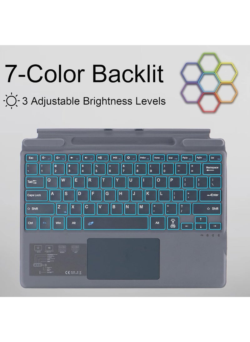 Rock Pow - Arabic Wireless Keyboard Type Cover Trackpad For Microsoft Surface Pro 9/Pro 8/Pro X/Pro 10/Pro 11 13 Inch,Bluetooth 5.0 Wireless 7-Color Backlit Surface Pro 11/10/9/8/X with Pencil Holder - Image 1