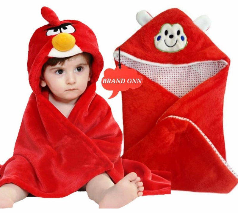 Brandonn BRANDONN Newborn Combo of Furry Glacier Hooded Smily Baby Blanket and Premium Glacier Hooded Baby Wrapper(Pack of 2, RED) - Image 1