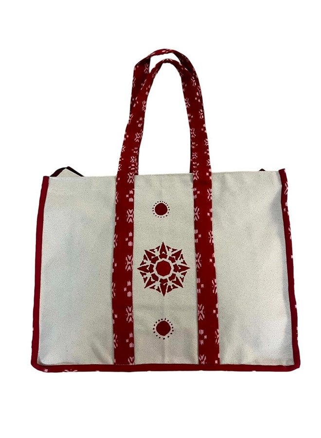 Nufab Handblocked Tote Bags For Women Girls Canvas Handbag Zipper Large Capacity Fashion Bag for College Office - Image 1
