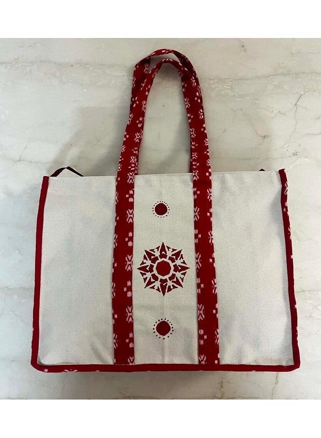 Nufab Handblocked Tote Bags For Women Girls Canvas Handbag Zipper Large Capacity Fashion Bag for College Office - Image 3