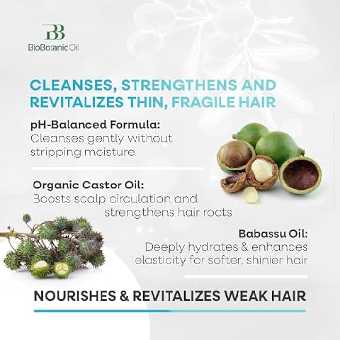 Bio Botanic Oil Shampoo for Thin, Sparse & Brittle Hair | Strengthens & Thickens | Organic Castor & Babassu Oils | SLS-Free, Paraben-Free, Hydrating & Revitalizing | 500ml - Image 3