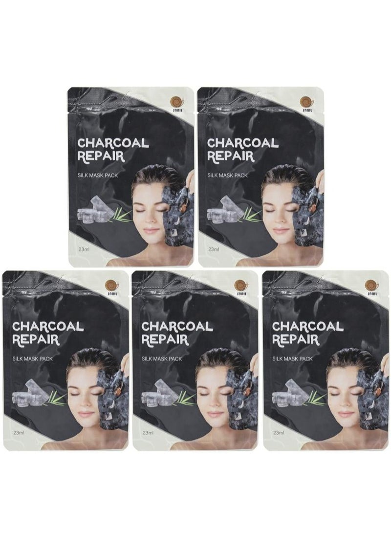 سنايل ماسك الفحم الحريري الكوري لتنعيم البشرة 5 قطع 23*5مل - Image 1
