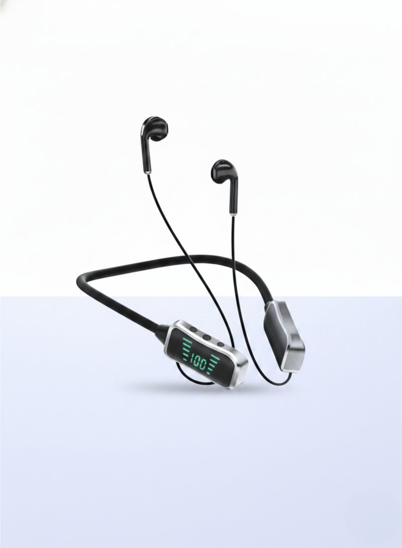 KL50 Neckband Wireless Earphones 48H Playtime LED Display Bluetooth 5.0 SD Card Support Black - Image 1