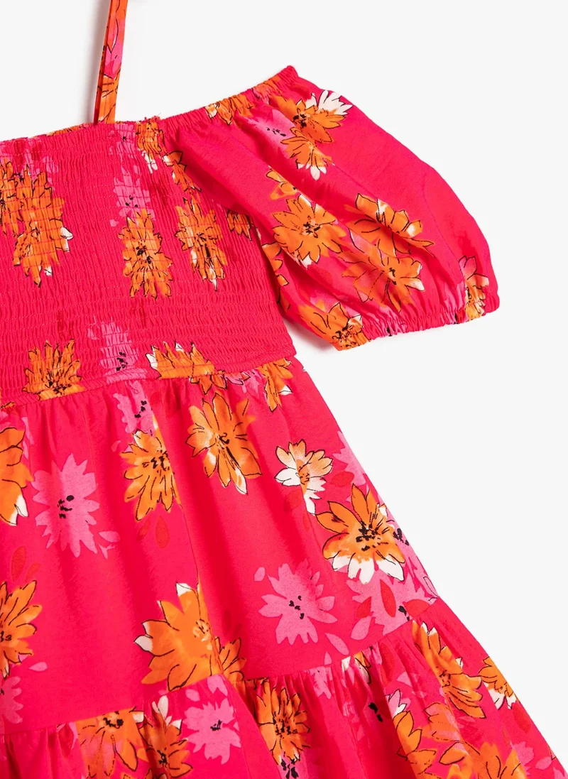 كوتون Koton Patterned Pink Girl's Below Knee Dress 3SKG80083AW