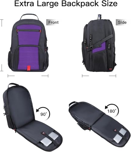 ANTERK Extra Large Backpack, Travel Laptop Backpack, Sturdy TSA Water Resistant 17.3 Inch Carry on Backpacks, Anti Theft Business Computer Backpacks Gifts for Men Women, Purple - Image 4