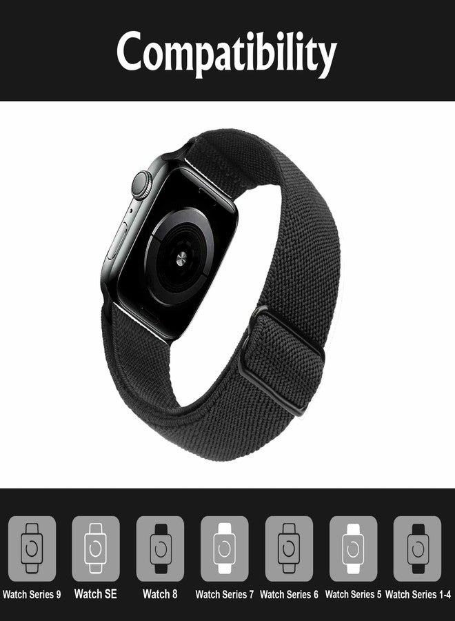Arae Stretchy WatchBand Compatible for Apple Watch Band 42mm 41mm 40mm 38mm Comfortable Adjustable Sport Band for iWatch Series 11 10 9 8 7 6 5 4 SE 3 2 1 Women Men - Black - Image 2