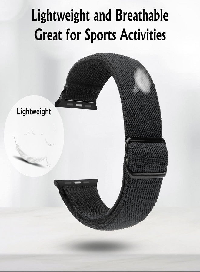 Arae Stretchy WatchBand Compatible for Apple Watch Band 42mm 41mm 40mm 38mm Comfortable Adjustable Sport Band for iWatch Series 11 10 9 8 7 6 5 4 SE 3 2 1 Women Men - Black - Image 3