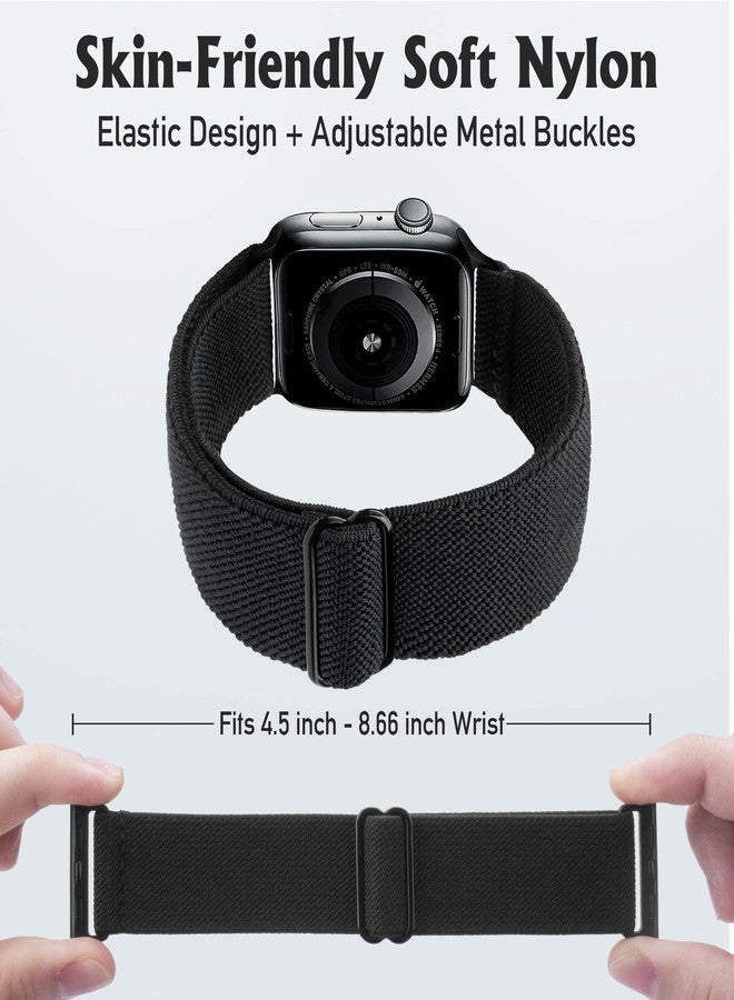 Arae Stretchy WatchBand Compatible for Apple Watch Band 42mm 41mm 40mm 38mm Comfortable Adjustable Sport Band for iWatch Series 11 10 9 8 7 6 5 4 SE 3 2 1 Women Men - Black - Image 4