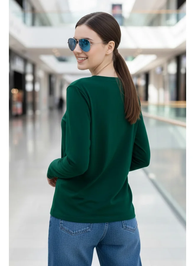 Juneberry JUNEBERRY® Pure Cotton Regular Fit Solid Full Sleeve T-Shirt for Women & Girls JB_FS_V_G117_S Green