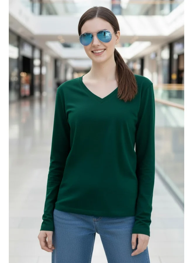 Juneberry JUNEBERRY® Pure Cotton Regular Fit Solid Full Sleeve T-Shirt for Women & Girls JB_FS_V_G117_S Green