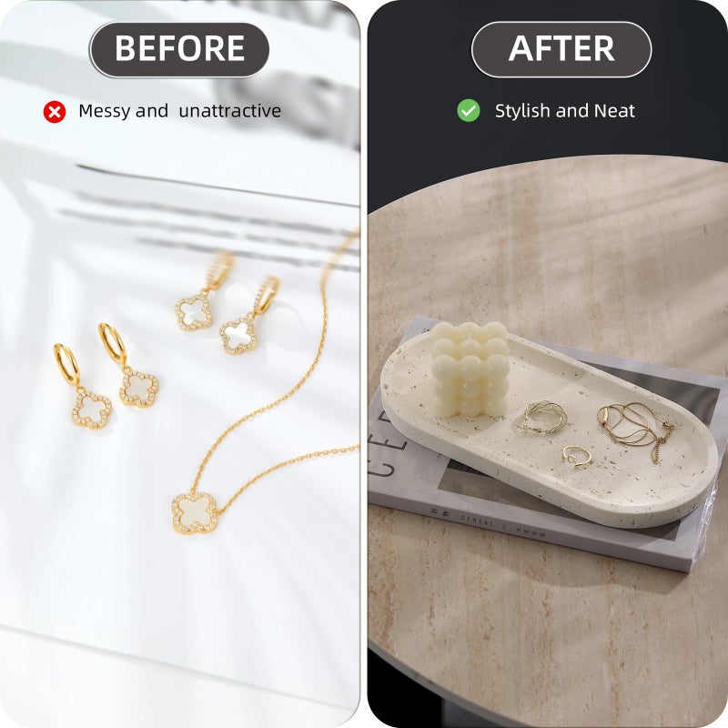Haocoott Jewelry Tray Bathtub, Resin Stone Look Decorative Perfume Tray, Bathroom Marble Vanity Organizer Plate Holder for Ring Soap Towel Small Things on Kitchen Sink Countertop (Off White, Large) - Image 3