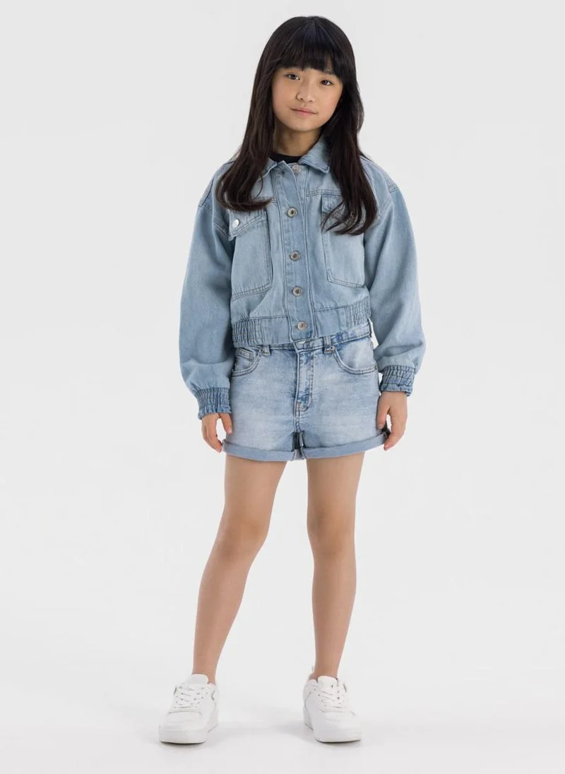 مينوتي Teen Girls Cropped Soft Denim Bomber Jacket