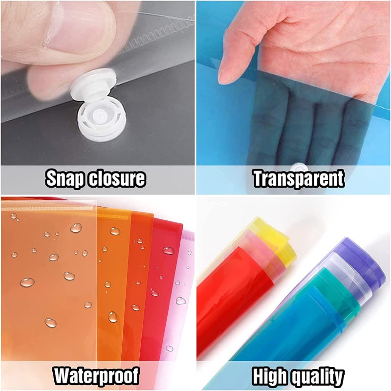 BOMEKS A4 Plastic Envelopes, 5pcs Poly Envelopes Clear Document Folders Plastic File Folders with Snap Button Closure for School Office Home - Image 5