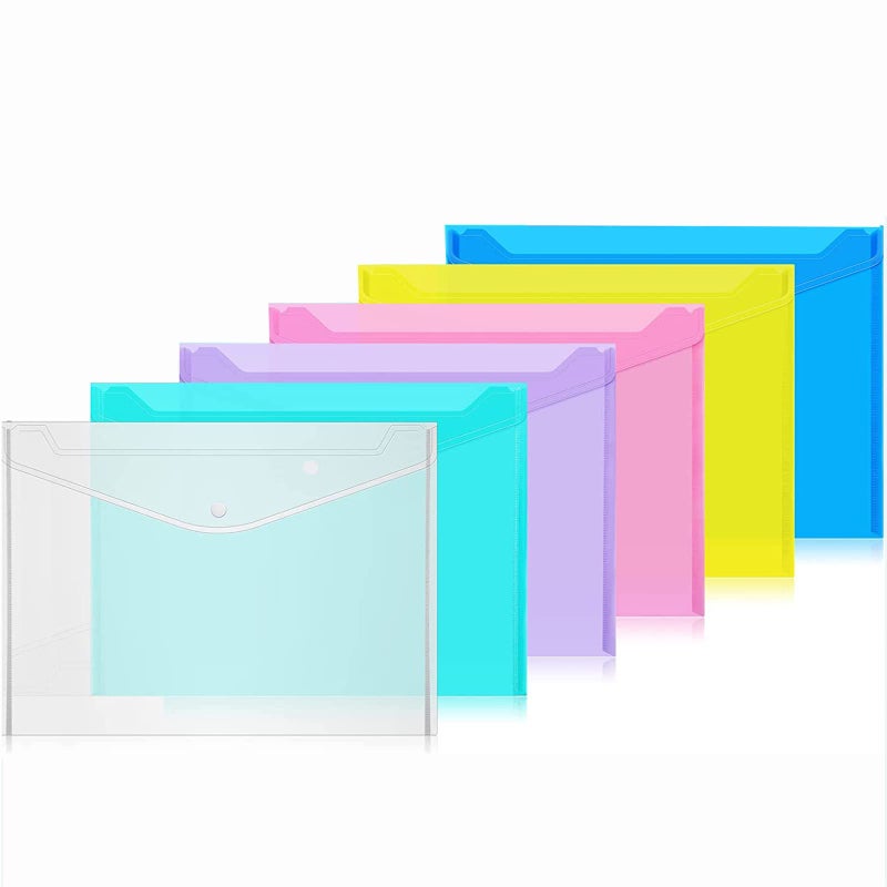 BOMEKS A4 Plastic Envelopes, 5pcs Poly Envelopes Clear Document Folders Plastic File Folders with Snap Button Closure for School Office Home - Image 1