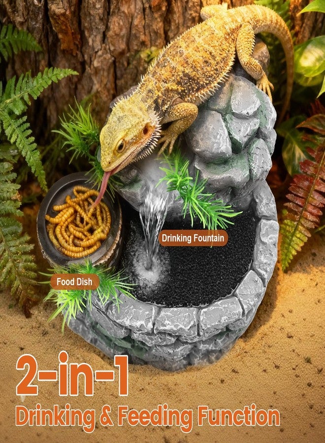 MIXJOY 2 in 1 Reptile Water Fountain with Food Dish 550ML, Terrarium Reptile Waterfall Drinking Fountain, Reptile Water Dispenser for Bearded Dragon Gecko Tree Frog Turtle Chameleon Leopard Lizard - Image 4