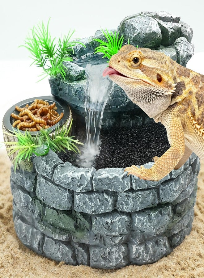 MIXJOY 2 in 1 Reptile Water Fountain with Food Dish 550ML, Terrarium Reptile Waterfall Drinking Fountain, Reptile Water Dispenser for Bearded Dragon Gecko Tree Frog Turtle Chameleon Leopard Lizard - Image 1