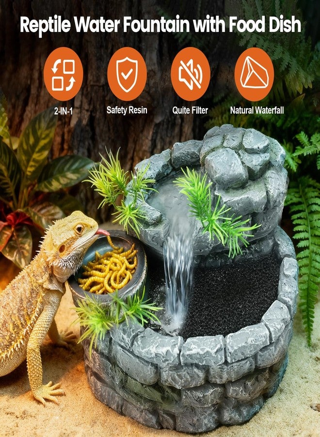 MIXJOY 2 in 1 Reptile Water Fountain with Food Dish 550ML, Terrarium Reptile Waterfall Drinking Fountain, Reptile Water Dispenser for Bearded Dragon Gecko Tree Frog Turtle Chameleon Leopard Lizard - Image 2