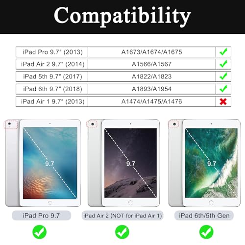 Soke Case for iPad 6th/5th Generation 9.7 Inch 2018/2017,with Built-in Screen Protector and Kickstand, Rugged Full-Body Heavy Duty Protective Cover for Apple iPad Air 2 /Pro 9.7 - Black - Image 2