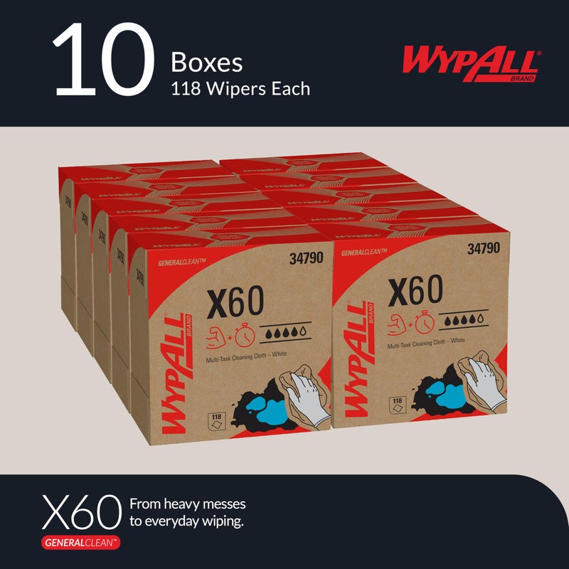 WypAll GeneralClean X60 Cloths Multi-Task Cleaning Wipes (34790), Pop-Up Box, Strong and Absorbent Towels, White (10 Boxes of 118 Sheets, 1,180 Sheet Total) - Image 2