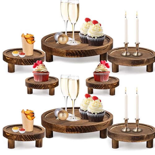 HAOPENGYOU 8PCS Wooden Risers for Display Wood Cake Stand for Party Round Food Risers for Buffet Wooden Holder Rustic Riser for Decor Tiered Tray Decor Home Kitchen (Rustic, 8 PCS (10", 8”, 6”, 5”)) - Image 1