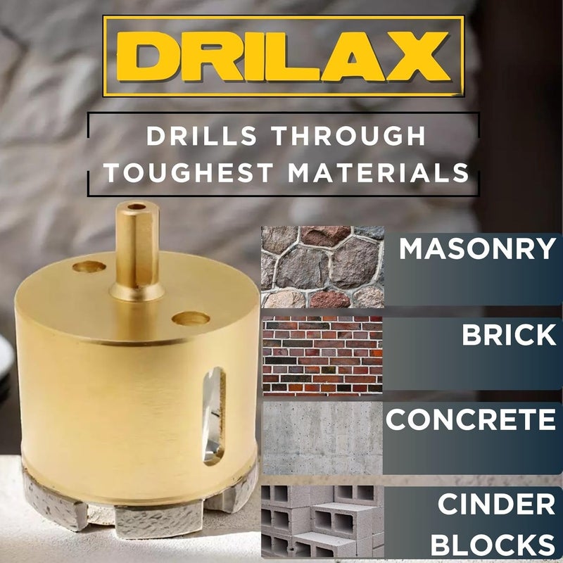 DRILAX 3" Heavy Duty Masonry Diamond Hole Saw | Precision Locator Guide Included | 2" Deep for Concrete, Brick, & HVAC Pipes - Image 4