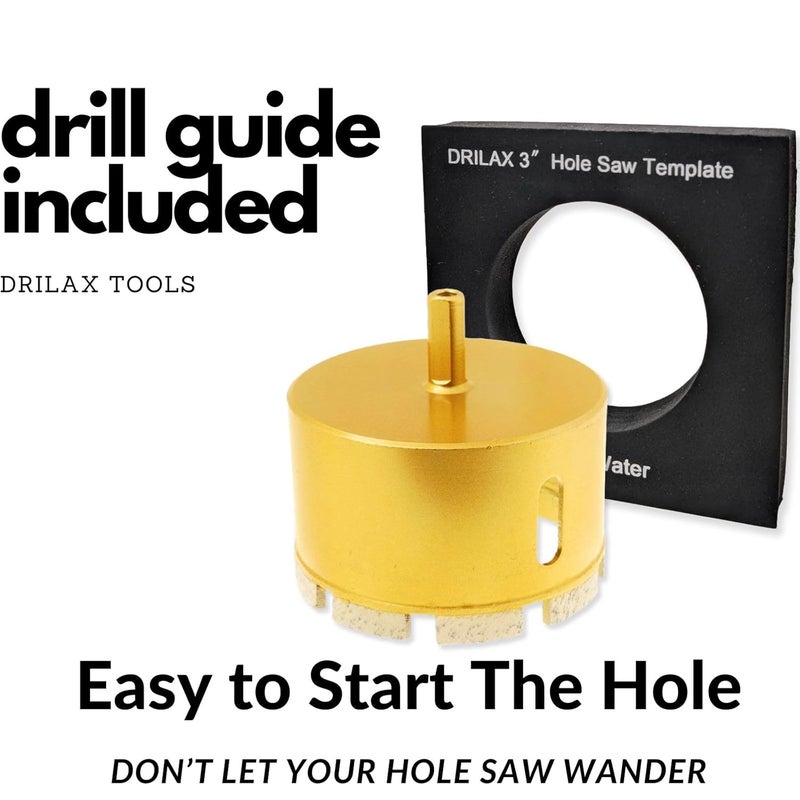 DRILAX 3" Heavy Duty Masonry Diamond Hole Saw | Precision Locator Guide Included | 2" Deep for Concrete, Brick, & HVAC Pipes - Image 2