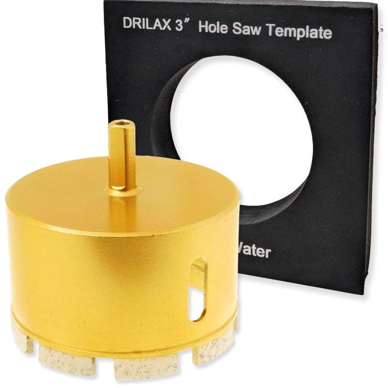 DRILAX 3" Heavy Duty Masonry Diamond Hole Saw | Precision Locator Guide Included | 2" Deep for Concrete, Brick, & HVAC Pipes - Image 1