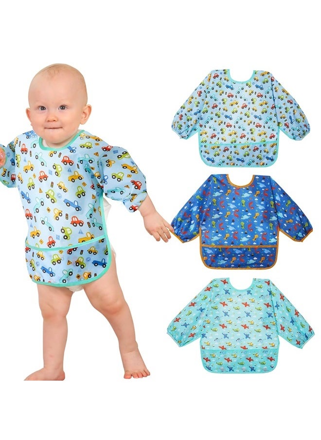 Lictin 3DPack Baby Bibs for Boy or Girl, Cute Long Sleeve Bib, Waterproof Bibs for Toddlers,Adjustable Closure Baby Smock, Mess Proof Baby Bib, 6-24 Months Reusable Infant Baby Bibs  - Image 1