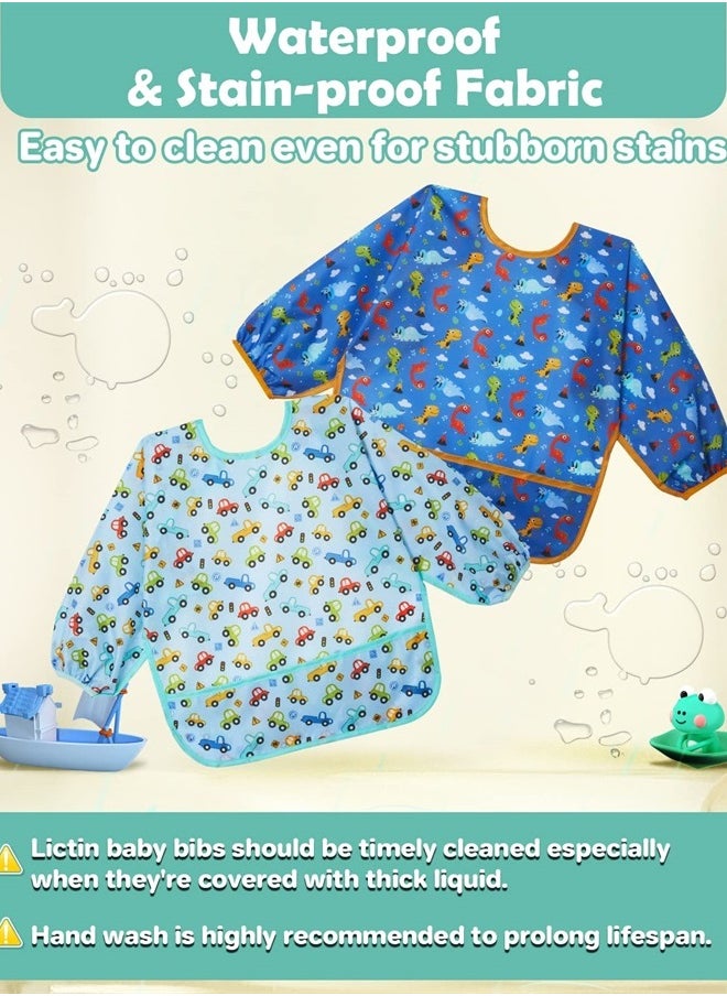 Lictin 3DPack Baby Bibs for Boy or Girl, Cute Long Sleeve Bib, Waterproof Bibs for Toddlers,Adjustable Closure Baby Smock, Mess Proof Baby Bib, 6-24 Months Reusable Infant Baby Bibs  - Image 3