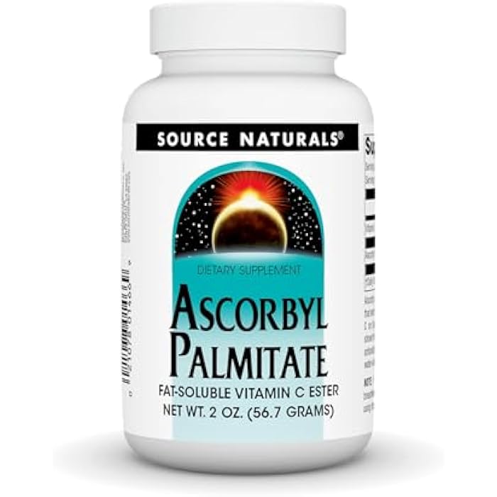 Source Naturals Ascorbyl Palmitate 500mg Powder - Fat-Soluble Vitamin C Ester, Powerful Antioxidant Supplement - 2 oz. Powder - Image 1