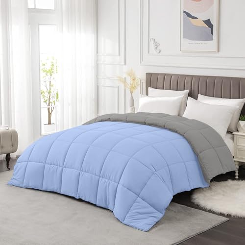 Razzai All-Season Comforter 220 GSM | Super Soft Fluffy & Lightweight Comforter Double Bed Comforter (90" x 90" Inches/228cm x 228cm) - Queen Size | Silver/Sky Blue - Image 3