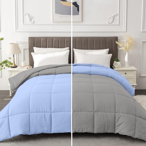 Razzai All-Season Comforter 220 GSM | Super Soft Fluffy & Lightweight Comforter Double Bed Comforter (90" x 90" Inches/228cm x 228cm) - Queen Size | Silver/Sky Blue - Image 1