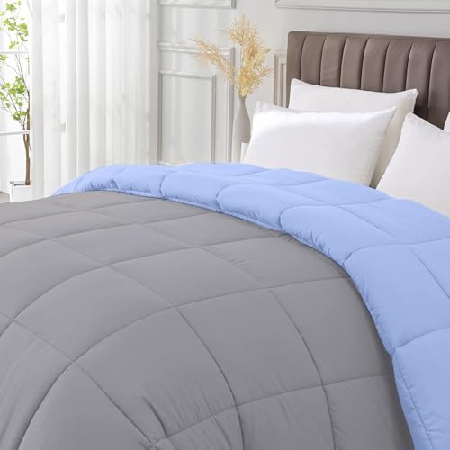 Razzai All-Season Comforter 220 GSM | Super Soft Fluffy & Lightweight Comforter Double Bed Comforter (90" x 90" Inches/228cm x 228cm) - Queen Size | Silver/Sky Blue - Image 2